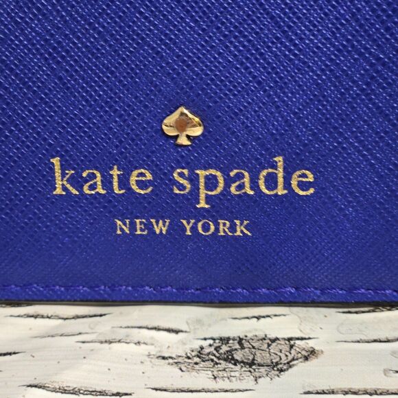Kate Spade Cedar Street Karolina Leather Wristlet Card Wallet Cobalt Blue Gold - Picture 4 of 10